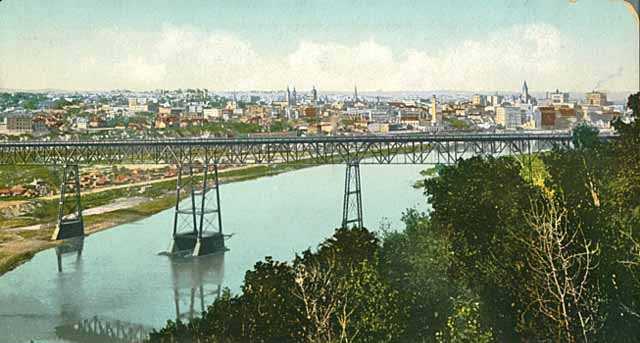 colorized postcard of the original st. paul high bridge