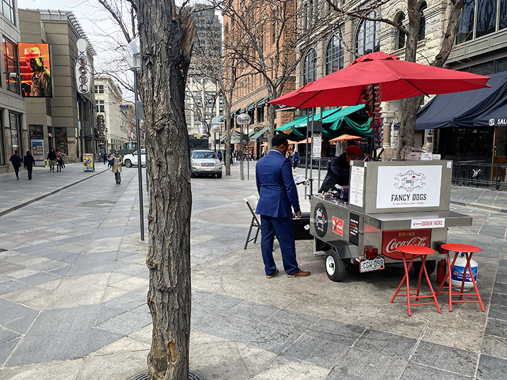 Denver's 16th Street transit mall has many more street-level shops than Minneapolis, making it more active throughout the day.