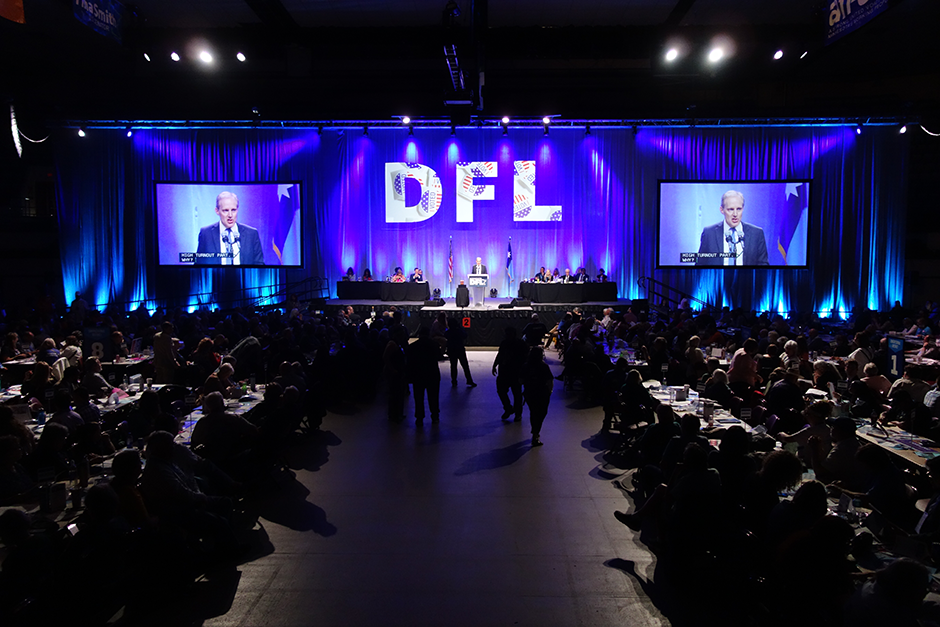 Secretary of State Steve Simon shown speaking at the 2024 State DFL Convention in Duluth this past weekend.