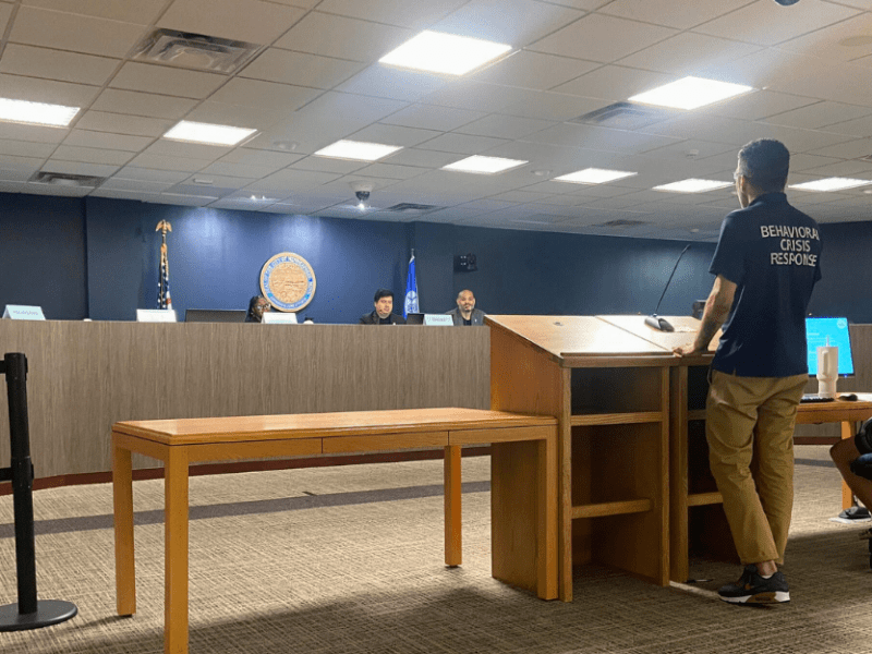 Dean Zoller, a responder with the Behavioral Crisis Response team, speaking at the Minneapolis City Council’s Public Health and Safety Committee Wednesday, July 24.