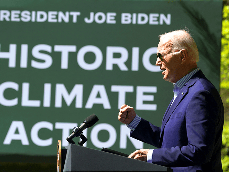 President Joe Biden delivering remarks to commemorate Earth Day during a visit to Prince William Forest Park in Triangle, Virginia, on April 22.
