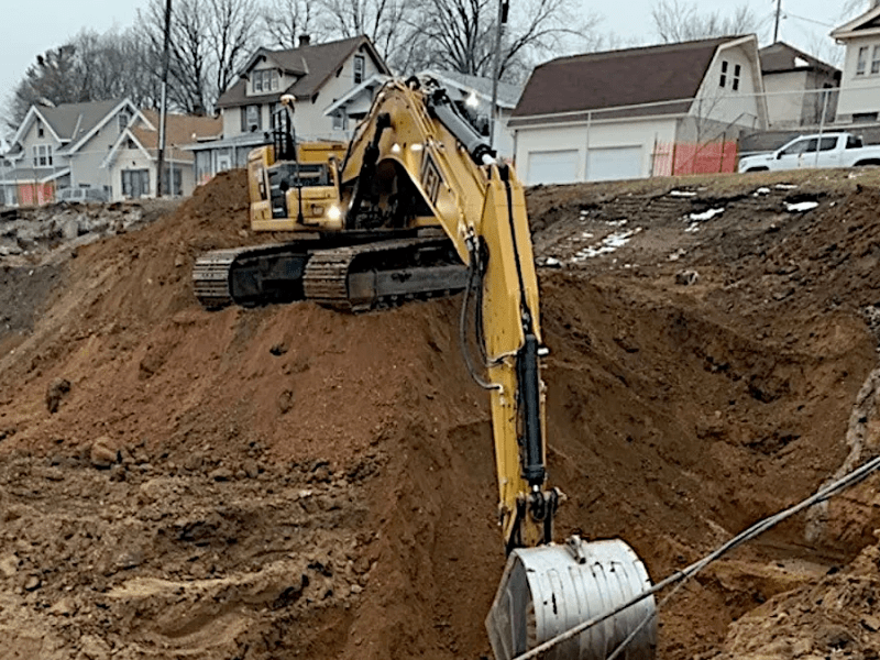 Crews dig a geothermal aquifer at Bruce Vento Elementary School in St. Paul.