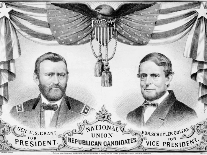 1868 Republican presidential candidate poster featuring Gen. U.S. Grant and Schuyler Colfax.