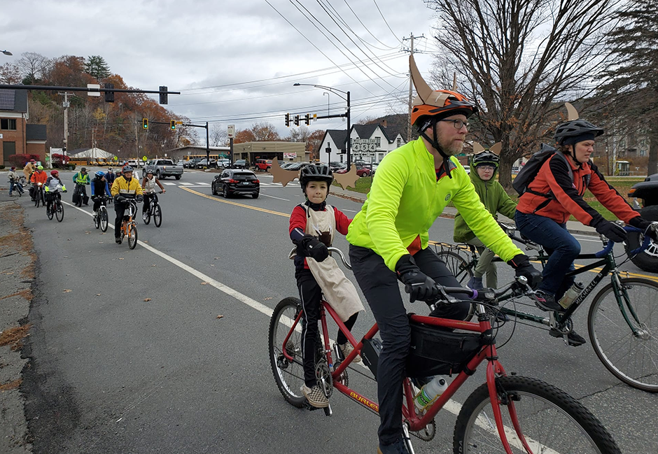 Vermont and New Hampshire residents take part in a group bicycle ride organized by nonprofit Vital Communities on Nov. 2, 2024.