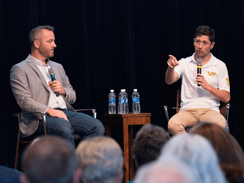 Axios reporter Nick Halter interviewing Minneapolis Mayor Jacob Frey on Saturday at the MinnPost Festival.