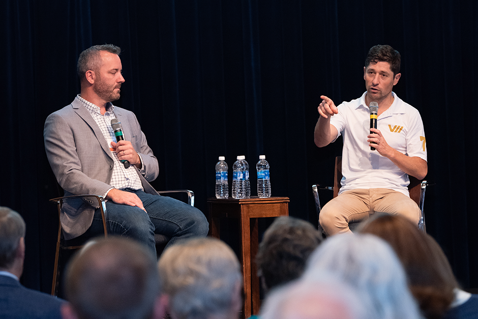 Axios reporter Nick Halter interviewing Minneapolis Mayor Jacob Frey on Saturday at the MinnPost Festival.