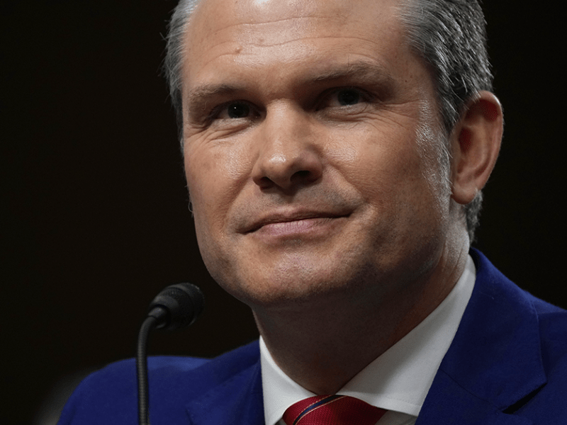 Pete Hegseth shown during a Senate Armed Services committee hearing on his nomination to be Secretary of Defense on Jan. 14.