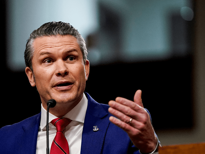 Pete Hegseth testifying before a Senate Committee on Armed Services confirmation hearing on Capitol Hill on Tuesday.