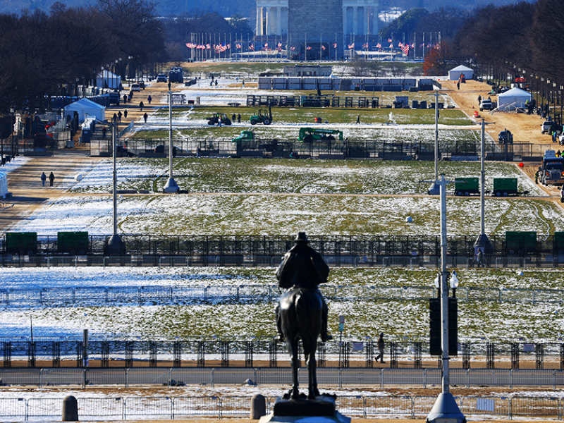 A general view of the National Mall on Wednesday as preparations are underway for the upcoming presidential inauguration.