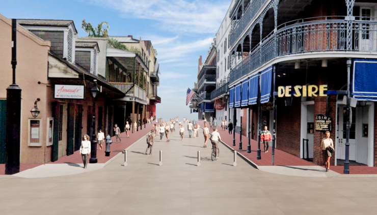 A rendering of bollards on Bourbon Street in New Orleans.