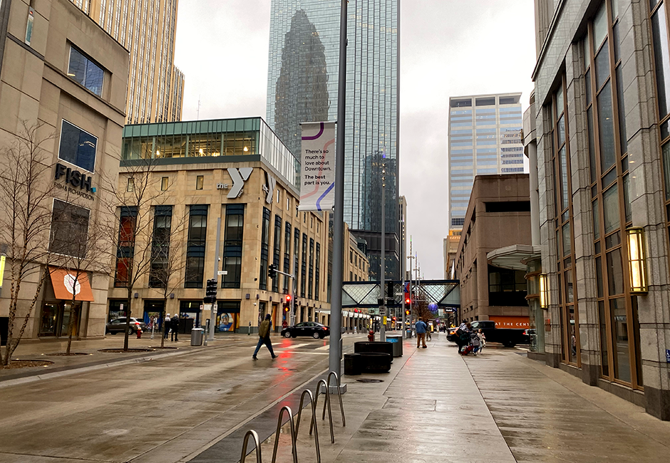 The lack of shop windows or active storefronts make revitalizing Nicollet Mall a challenge.