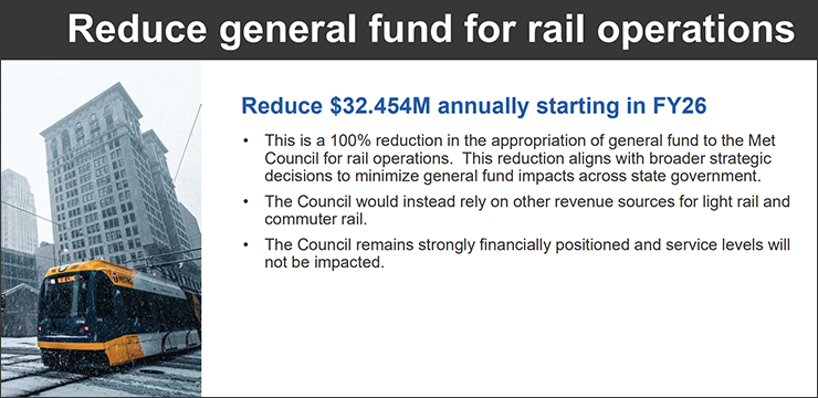 Reduce general fund for rail operations