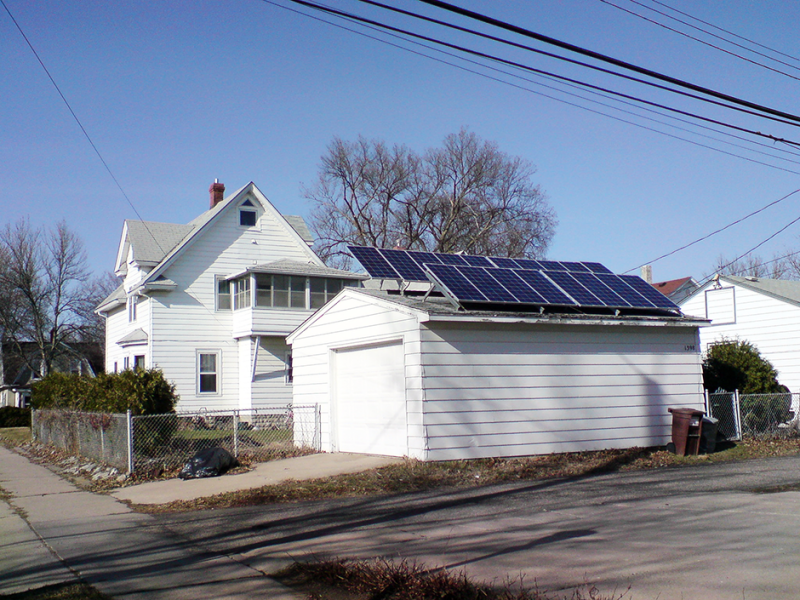 Solar panels on a garage in Minneapolis.