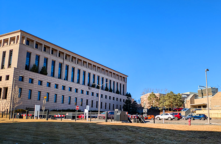 The surface lot behind the Judicial Center.