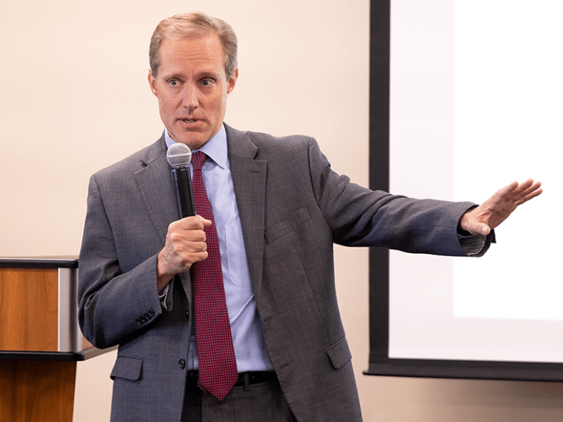 Secretary of State Steve Simon sharing voting and election information at the George Latimer Central Library in St. Paul on Tuesday.