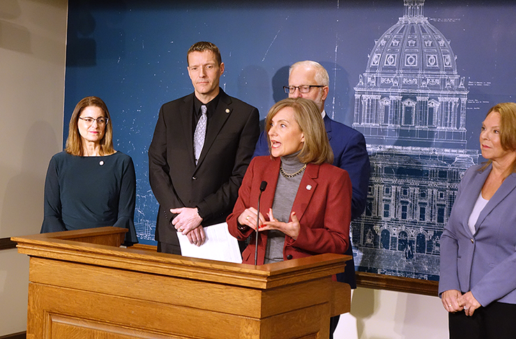 Republicans at the Stop the Fraud presser, from left: Rep. Marion Rarick, Rep. Ben Davis, Rep. Jim Nash, Rep. Kristin Robbins and Rep. Patti Anderson.