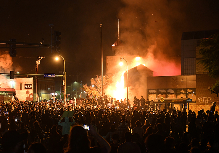 Thousands of demonstrators gathered near the Minneapolis Police Third Precinct during the third day of demonstrations in response to the death of George Floyd.