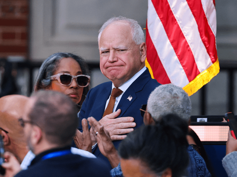 Gov. Tim Walz shown during Vice President Kamala Harris’ remarks at Howard University on Wednesday.